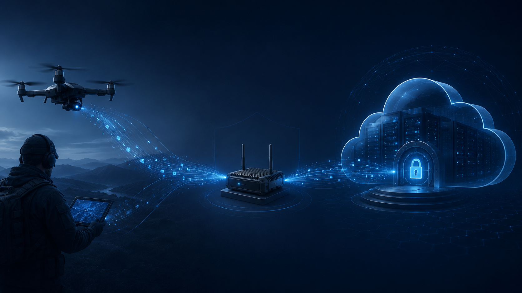 Drone data flowing through a local gateway into a secure cloud environment